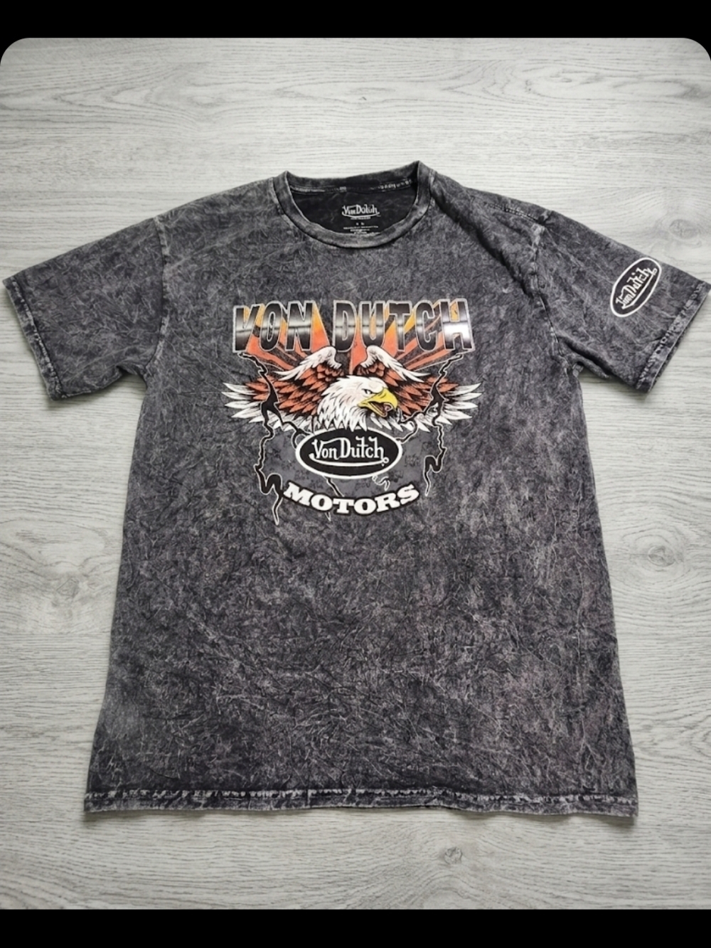 NWOT Von Dutch Motors Black Acid-Wash Eagle Tee - Lg